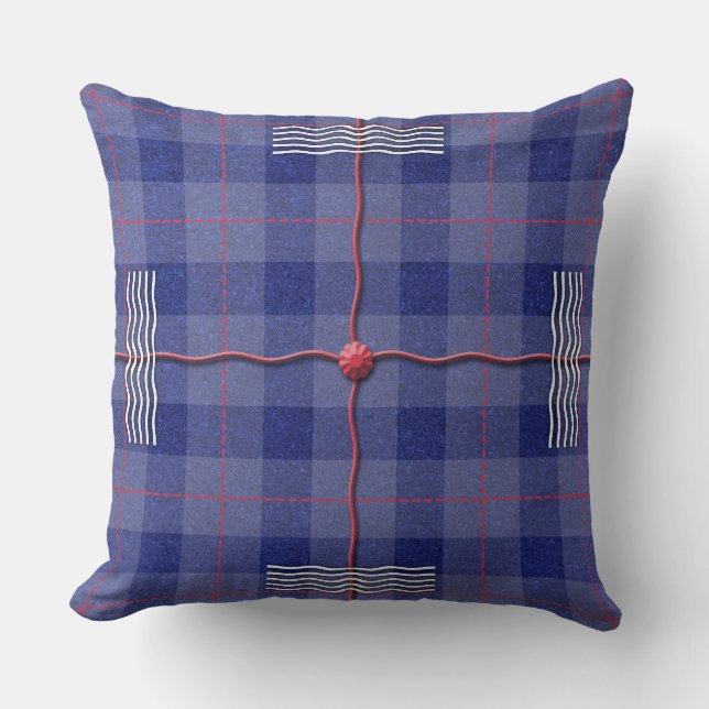 Cojín Decorativo Plaid Loco en Azul (Anverso)