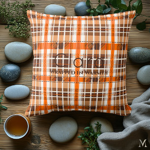 Cojín Decorativo Plaid marrón cálido y naranja   Hogar acogedor per