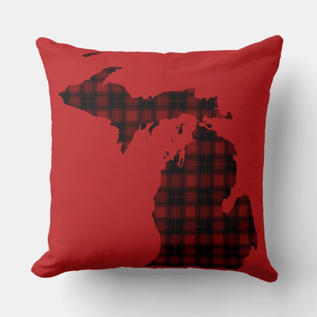 Cojín Decorativo Plaid Michigan | Placa roja y negra (Anverso)