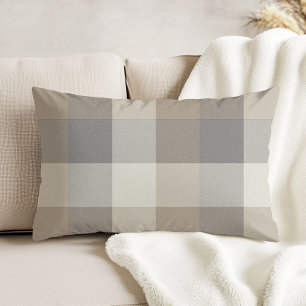 Cojín Decorativo Plaid Neutro de Marrón, Gris y Marfil