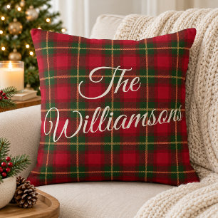 Cojín Decorativo Plaid Rojo y Verde Tradicional de Navidad con Apel