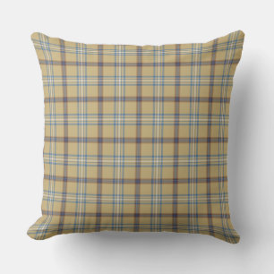 Cojín Decorativo Plaid Tan y Azul Wedgewood