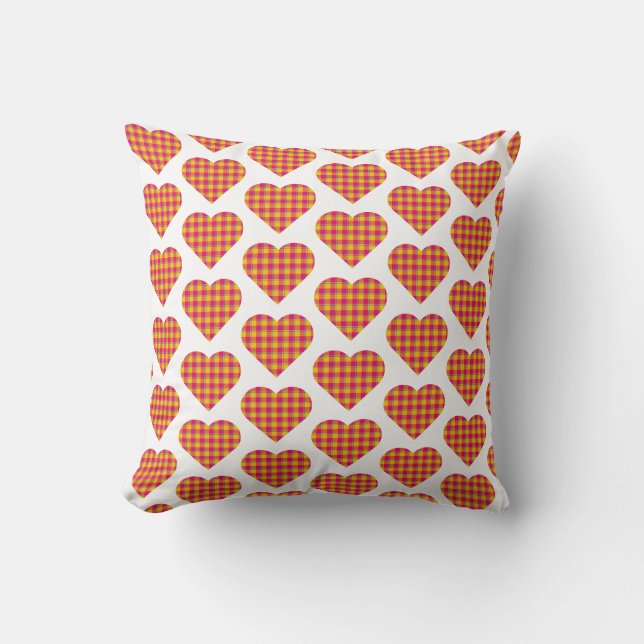 Cojín Decorativo Plaids de corazón amarillo naranja (Anverso)