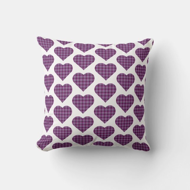 Cojín Decorativo Plaids de Corazón Rosa Purpura (Anverso)