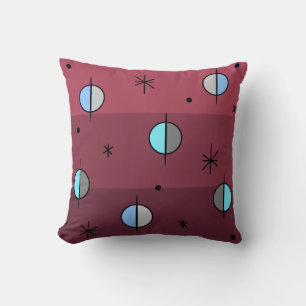 Cojín Decorativo Planes de edad del espacio retro Estrellas maroon