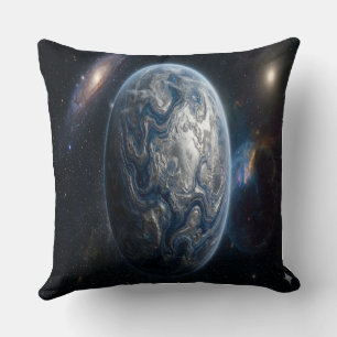 Cojín Decorativo Planeta Azul y Plateado