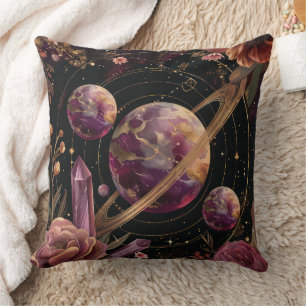 Cojín Decorativo Planeta de fantasía con anillo de cristal cósmico