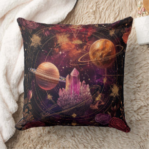 Cojín Decorativo Planeta Floral Cósmico Nebulosa Púrpura Espacio