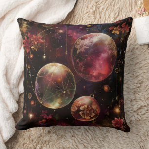 Cojín Decorativo Planeta Galaxia Floral Cósmica Cristal Púrpura