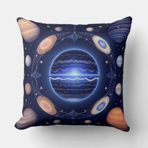 Cojín Decorativo Planetas alineados en un espacio cósmico brillante