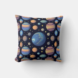 Cojín Decorativo Planetas Coloridos y Estrellas en el Espacio Exter
