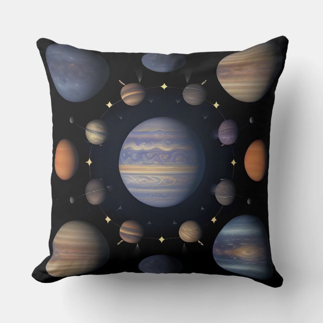Cojín Decorativo Planetas de sistemas solares organizados en el esp (Anverso)