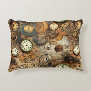 Cojín Decorativo Planos de ingeniería Steampunk marrón latón