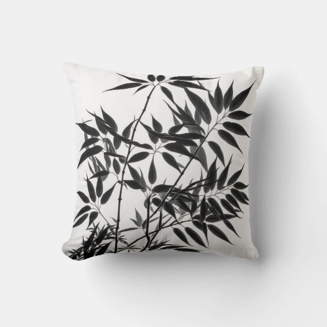 Cojín Decorativo Planta de bambú blanco y negro (Anverso)
