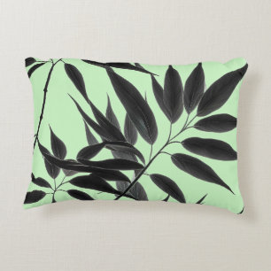 Cojín Decorativo Planta de bambú verde menta y negro