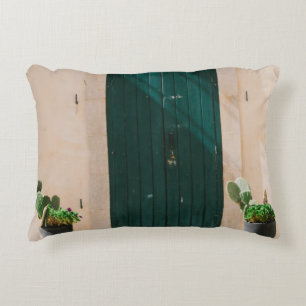 COJÍN DECORATIVO PLANTA DE CACTUO VERDE CERCA DE LA PUERTA VERDE