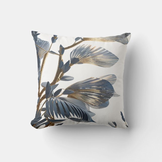 Cojín Decorativo Planta de diseño floral azul (Anverso)