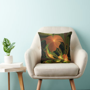 Cojín Decorativo Planta de fantasía abstracta verde herrumbre marró