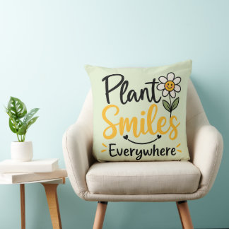 Cojín Decorativo Planta Linda Sonríe en Todas Partes Retro Sonrient
