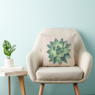 Cojín Decorativo Planta suculenta verde moderna sobre beige claro