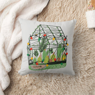 Cojín Decorativo Plantas de Cactus Botánicos Casa Verde de Navidad