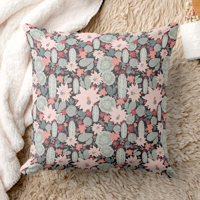 Cojín Decorativo Plantas Suculentas De Cactus En Patrón De Tinta Ro (Cactus And Succulent Plants Pink Mint Pattern Throw Pillows from Jenn's Emporium. )