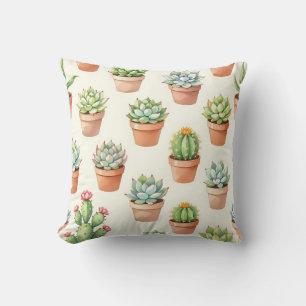 Cojín Decorativo Plantas Suculentas Patrón Continuo Macetas de Terr