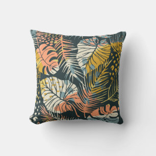 Cojín Decorativo Plantas tropicales: patrón artístico abstracto.