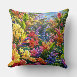 Cojín Decorativo Plantas y flores tropicales en un día soleado