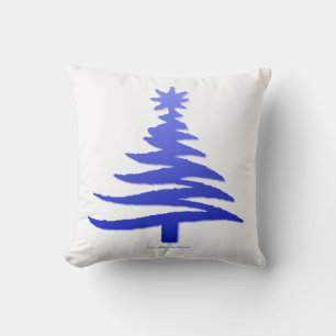 Cojín Decorativo Plantilla de árbol de Navidad azul cobalto