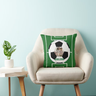 Cojín Decorativo Plantilla de foto de campo y bolas de fútbol perso