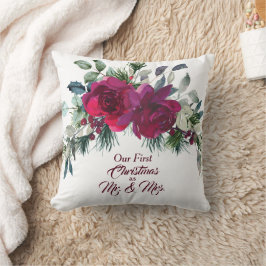 Cojín Decorativo Plantilla de foto para el primer Navidad con Rosas