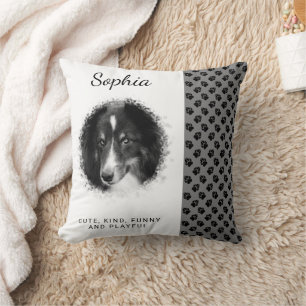Cojín Decorativo Plantilla de Foto Personalizada & Huellas de Patas