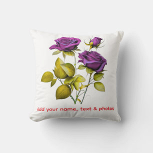 Cojín Decorativo Plantilla de rosa púrpura personalizada   Agrega t