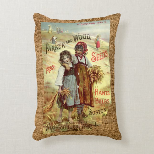Cojín Decorativo Plantilla de Semillas de Trigo Rústico Faux Burlap (Frente (Vertical))