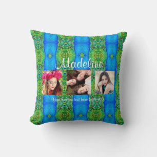 Cojín Decorativo Plantilla de texto personalizado para foto tema pa