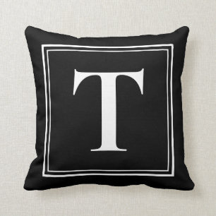 Cojín Decorativo Plantilla monograma T Elegante blanco negro modern