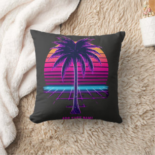Cojín Decorativo Plantilla personalizada de palmera Neon Retro Synt
