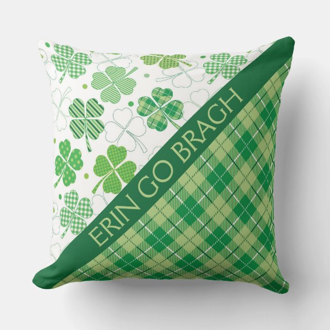 Cojín Decorativo Plástico verde Tartán y Shamrocas (Anverso)