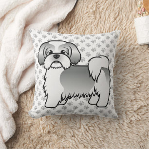 Cojín Decorativo Plata Y Blanco Shih Tzu Cute Cartog Perro & Paws