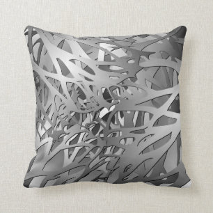 Cojín Decorativo Plata y ramas abstractas grises