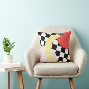 Cojín Decorativo Plátano Negrita Cuadrillé Rosa Naranja Negro