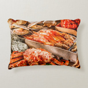 Cojín Decorativo Platos de mariscos para la cena gourmet del océano