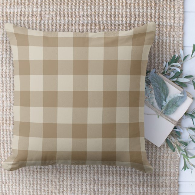 Cojín Decorativo Platos modernos de búfalo marrón y beige (Modern farmhouse throw pillow tan and beige buffalo plaid couch pillow )