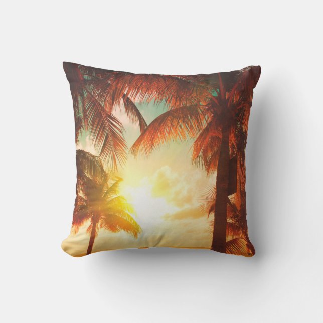 Cojín Decorativo Playa con sombrillas y palmeras (Anverso)