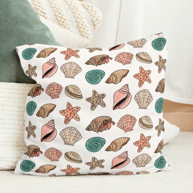 Cojín Decorativo Playa Cuta de cangrejo y mermelada (Cute Seashell Coastal Kids Throw Pillow)