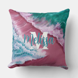 Cojín Decorativo Playa de ola rosa Monograma