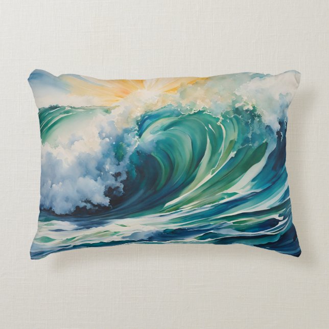 Cojín Decorativo Playa de olas del océano al amanecer  (Anverso)