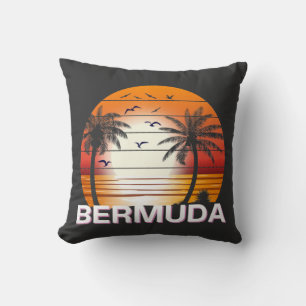 Cojín Decorativo Playa de verano de las Palmeras Vintage de Bermuda