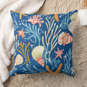 Cojín Decorativo Playa Retro Concha Naranja Rosa Amarillo Azul